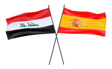 Iraq and Spain, two crossed flags isolated on white background. 3d image