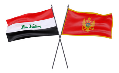 Iraq and Montenegro, two crossed flags isolated on white background. 3d image