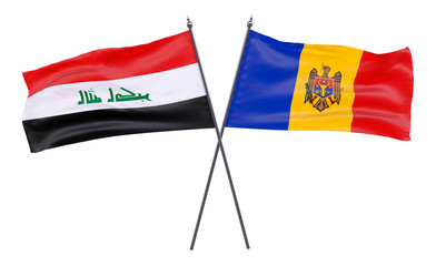 Iraq and Moldova, two crossed flags isolated on white background. 3d image