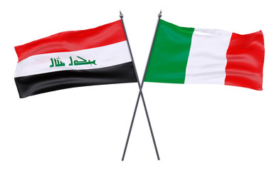 Iraq and Italy, two crossed flags isolated on white background. 3d image