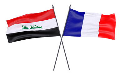 Iraq and France, two crossed flags isolated on white background. 3d image