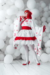 girl in kimano on the background of balls