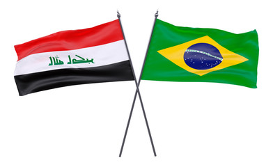 Iraq and Brazil, two crossed flags isolated on white background. 3d image