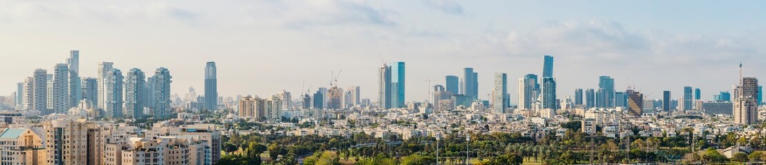 Fototapeta na wymiar Extra large Panorama Of Tel Aviv Skyline, Tel Aviv Cityscape Large Panorama At Day, Israel