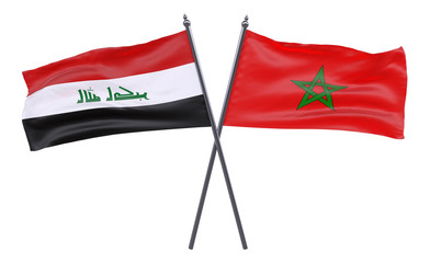 Iraq and Morocco, two crossed flags isolated on white background. 3d image