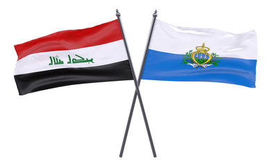 Iraq and San Marino, two crossed flags isolated on white background. 3d image