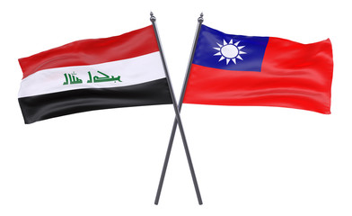 Iraq and Taiwan, two crossed flags isolated on white background. 3d image