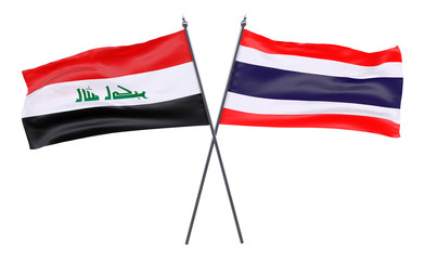 Iraq and Thailand, two crossed flags isolated on white background. 3d image