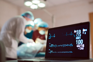 Monitoring of ECG and saturation O2 in the patient in the operating room.
