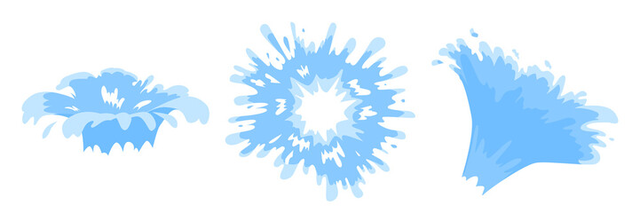 Blue Water spray, Splash and Drops set. Cartoon style. - obrazy, fototapety, plakaty