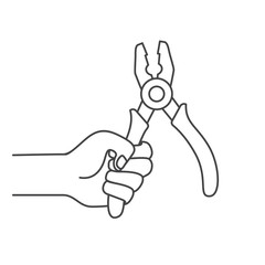 hand with plier tool isolated icon