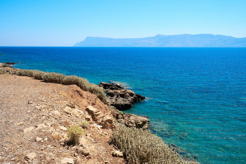 Fototapeta na wymiar Beautiful blue lagoon. Ocean view. Clear water. View from the cliff.