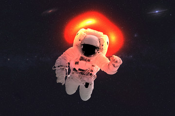 Space astronaut near black hole. Space adventure in outer space. Scinence fiction. Elements of this...