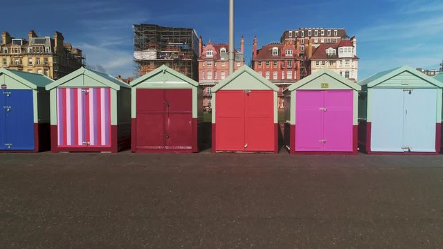 Aerial ascending view of the town of Brighton and Hove in Southern England