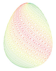 Mesh abstract egg with diagonal stripes polygonal 2d illustration. Abstract mesh lines and dots form triangular abstract egg with diagonal stripes.