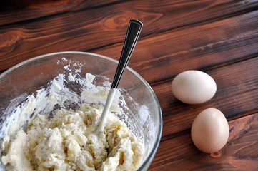 Close-up of a homemade raw dough bowl