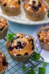 Homemade sweet blueberry muffins with nib sugar