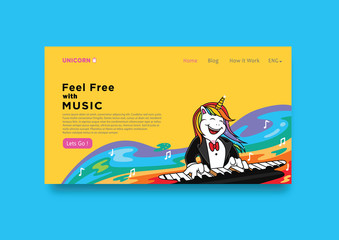 music cover template with unicorn cartoon