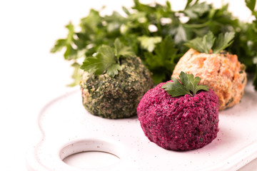 Pkhali with spinach, beets and parsley. Vegan and vegetarian salad