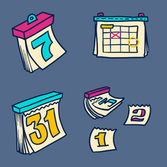 Doodle Calendar icon set. Hand drawn Cartoon set of calendar icons for your web design isolated on white background