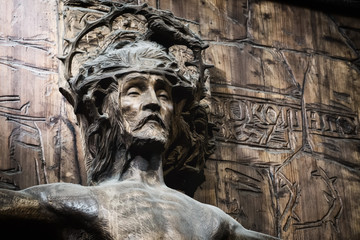 Wooden status of Jesus Christ in a church in Prague, Czech Republic.