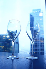 empty wine glasses restaurant interior serving / beautifully served glass wine glasses