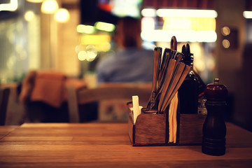 table setting restaurant / cutlery on a table in a cafe, the concept of beautiful food, European style