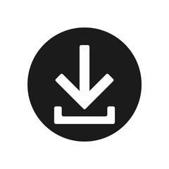 Black download icon with down arrow, vector.