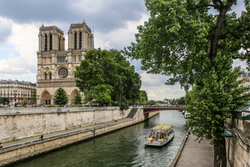 Notre Dame of Paris, France, river view on cathedral