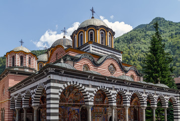 Fototapeta na wymiar Rila Monastery, Bulgaria, cultural heritage monument in the Rila Nature Park mountains. Partial view.