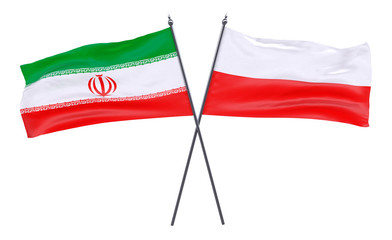 Iran and Poland, two crossed flags isolated on white background. 3d image