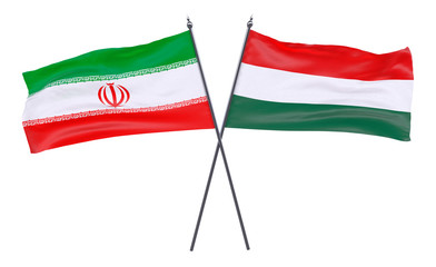 Iran and Hungary, two crossed flags isolated on white background. 3d image