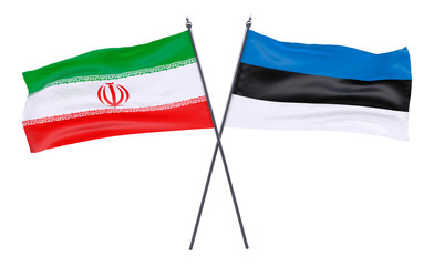 Iran and Estonia, two crossed flags isolated on white background. 3d image