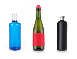 Layout bottle of drink on a white background with a blank label