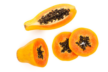 ripe slice papaya isolated on a white background. Top view. Flat lay