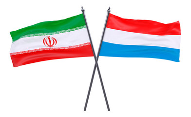 Iran and Luxembourg, two crossed flags isolated on white background. 3d image