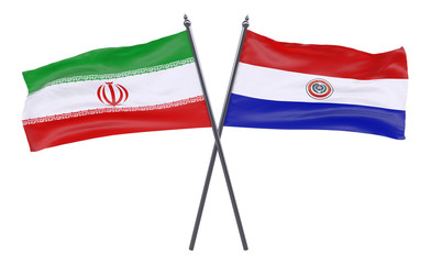 Iran and Paraguay, two crossed flags isolated on white background. 3d image