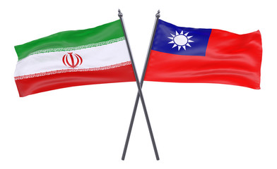 Iran and Taiwan, two crossed flags isolated on white background. 3d image