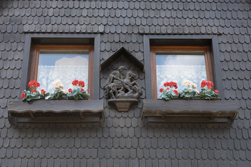 Bensheim / Bergstrasse: Fassade eines historischen Fachwerkhauses