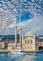 Fototapeta na wymiar Ortakoy mosque and Bosphorus bridge, Istanbul, Turkey