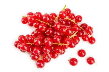 Red currant berry isolated on white background. Top view. Flat lay pattern