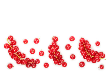 Red currant berry isolated on white background with copy space for your text. Top view. Flat lay pattern