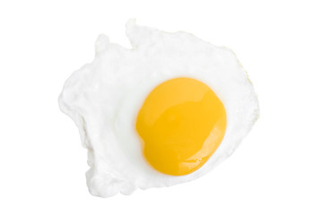 Fried egg isolated on white background. Top view