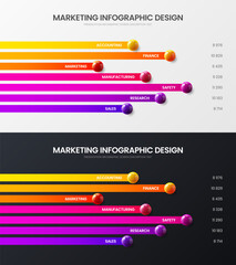 Business 7 option infographic vector 3D colorful balls illustration bundle. Corporate marketing analytics horizontal bar chart design layout collection. Statistics graphic visualization template set.