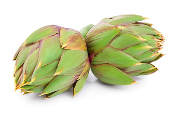 Fresh Artichokes isolated on white background closeup