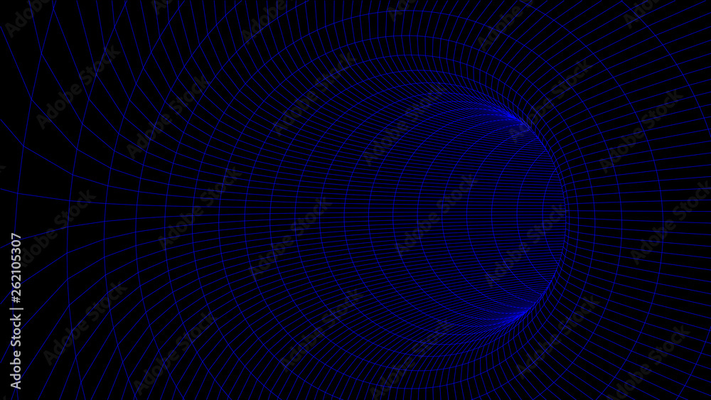 Poster Abstract tunnel. Vector wormhole. 3D corridor mesh.