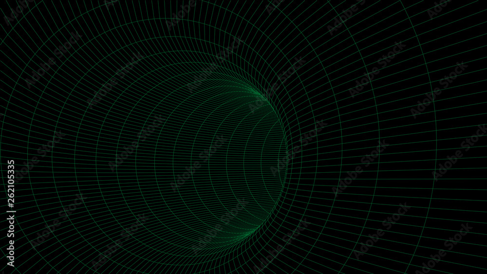 Poster Abstract tunnel. Vector wormhole. 3D corridor mesh.