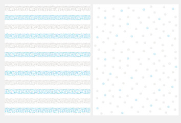 Abstract Irregular Geometric Seamless Vector Pattern. Hand Drawn Gray and Blue Stripes and Dots on a White Background. Stripes Made of Tiny Dots. Cute Pastel Color Geometric Design..