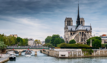 Fototapeta na wymiar Notre Dame exterior, medieval Catholic cathedral, Paris, France