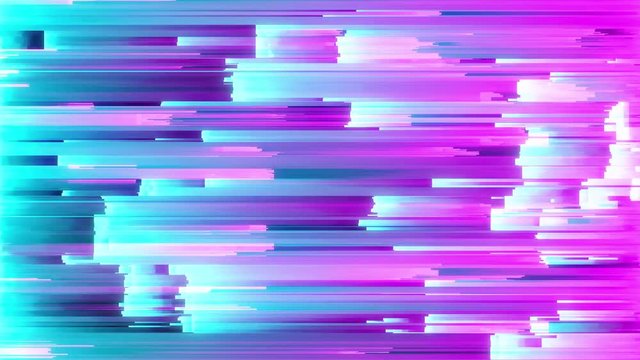 Abstract seamless loop animation of pixel sorting pattern glitch effect. Use in music video, transitions, broadcast, Fluorescent ultraviolet light, laser neon lines. Blue pink spectrum